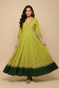 Pista Green Embroidered Anarkali Gown | Ombre Border | Festive Wear