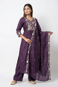 Purple Embroidered Stone Work Sharara Set with Dupatta | 3PC Festive Wear