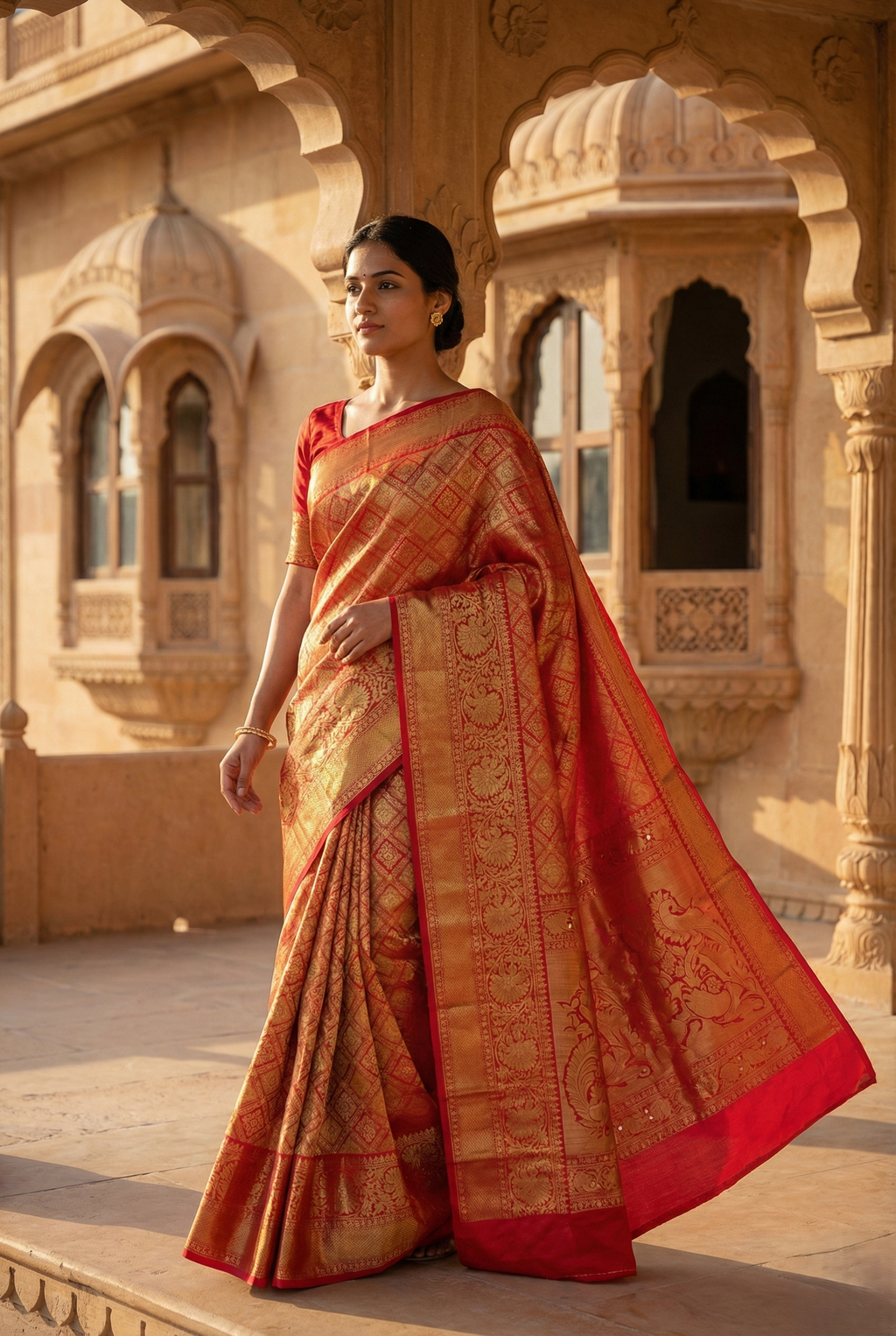 Meenakari Work Silk Saree with Heavy Border