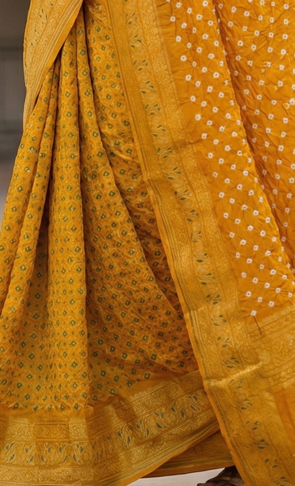 Mela Silk Mustard Bandhej Saree