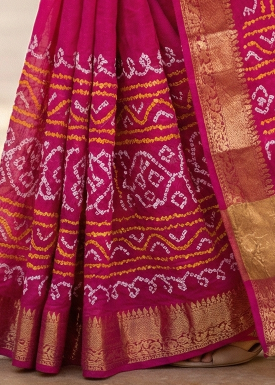 Zari Nakshi Chakri Pink Rai Dana Bandhej Saree