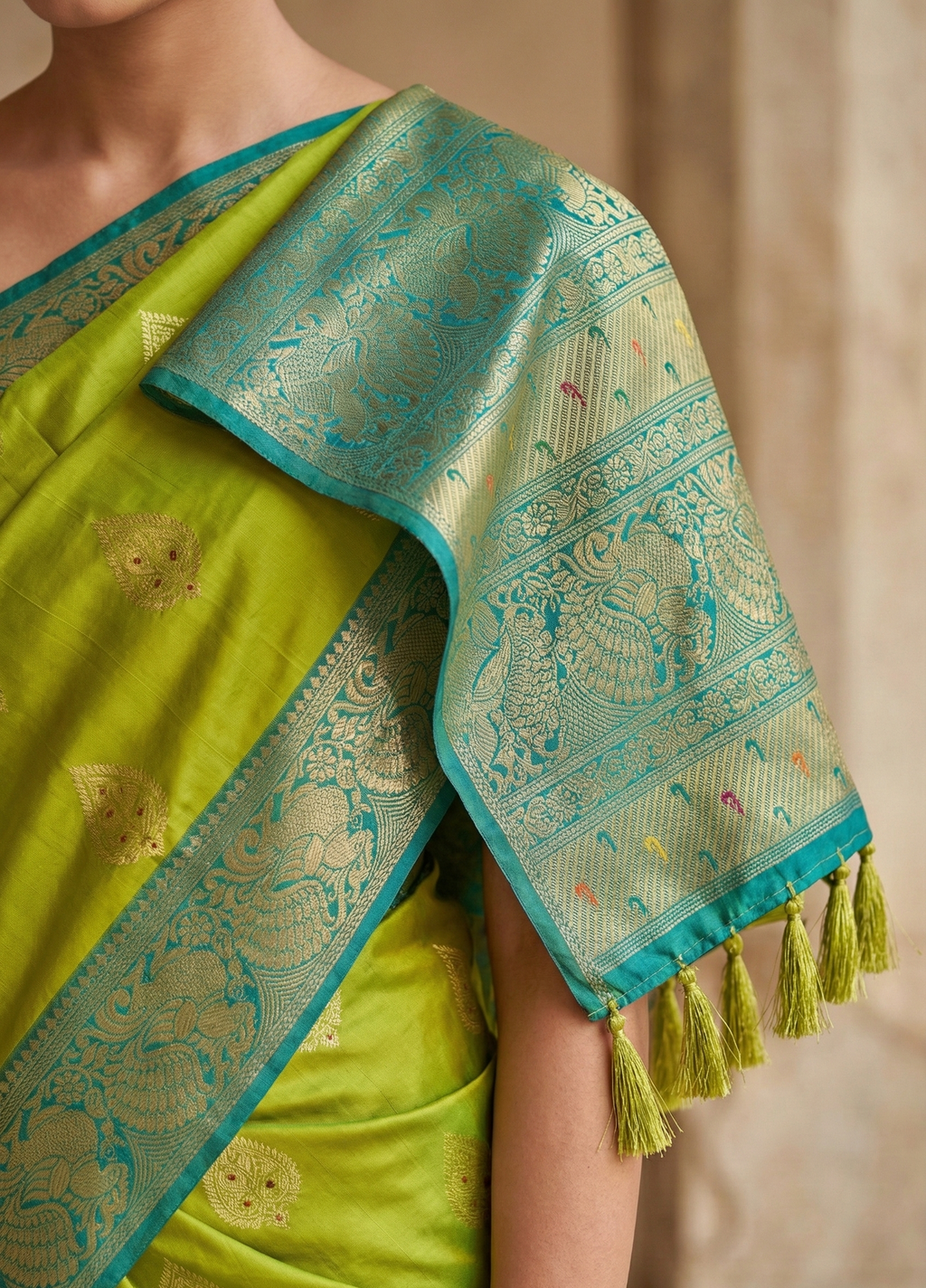 Semi Silk Saree with Buti Parrot Design Gala