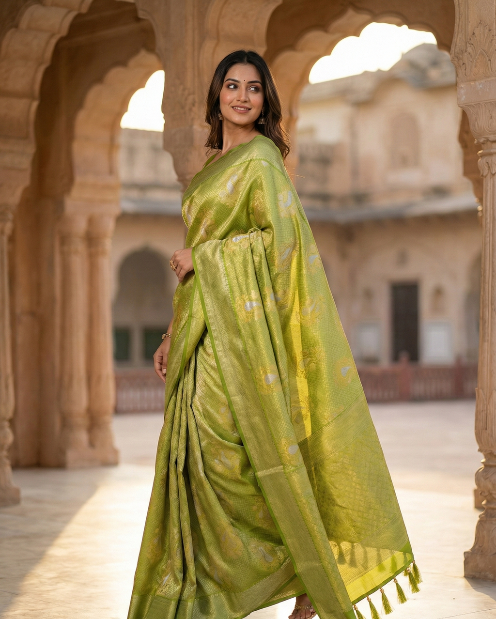 Semi Silk Saree with All-Over Buti Design