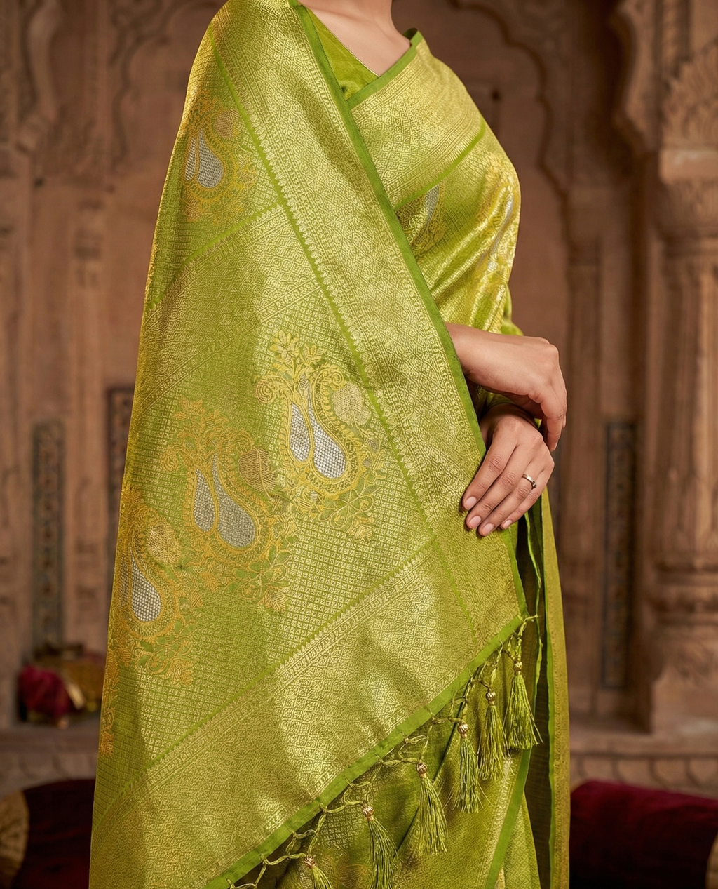 Semi Silk Saree with All-Over Buti Design