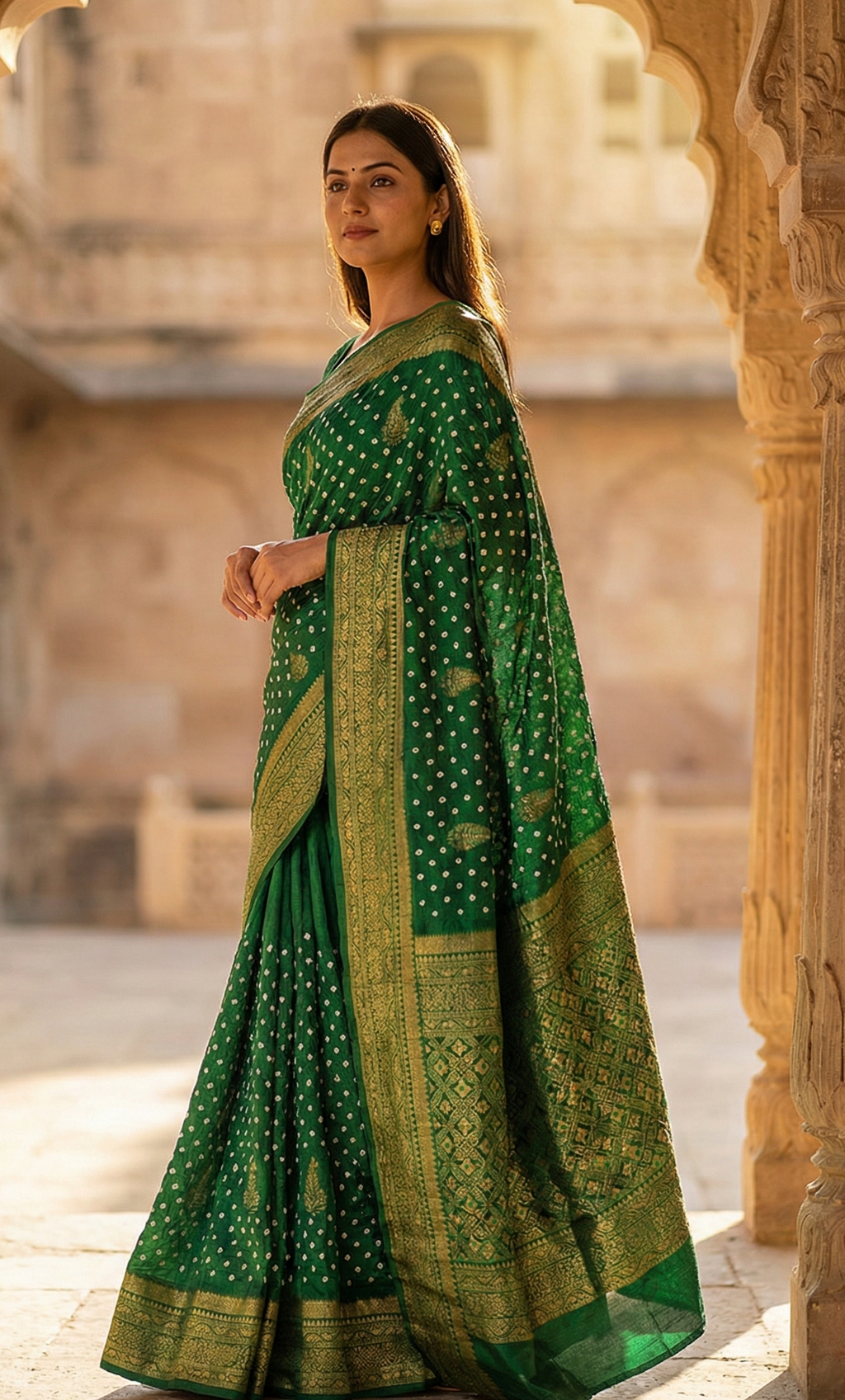 Mobile Silk Green Bandhej Saree