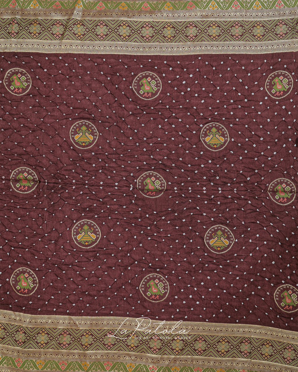 Coffee Brown Coin Motif Bandhej Saree