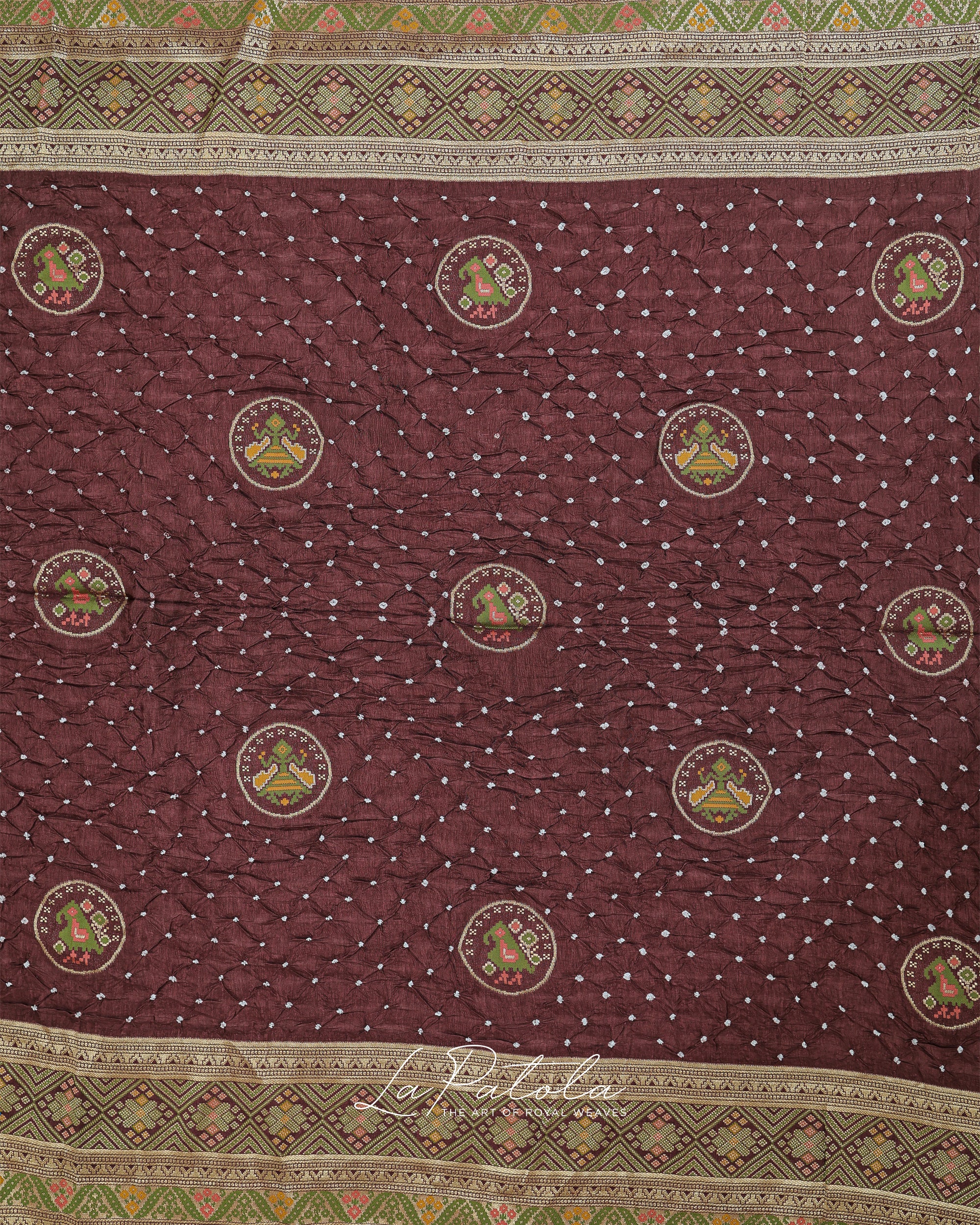 Coffee Brown Coin Motif Bandhej Saree