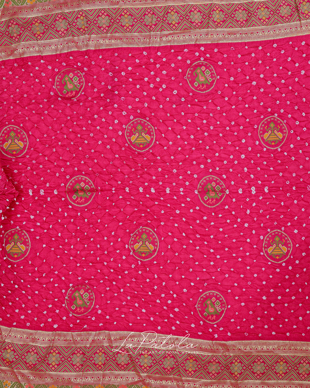 Hot Pink Coin Motif Bandhej Saree