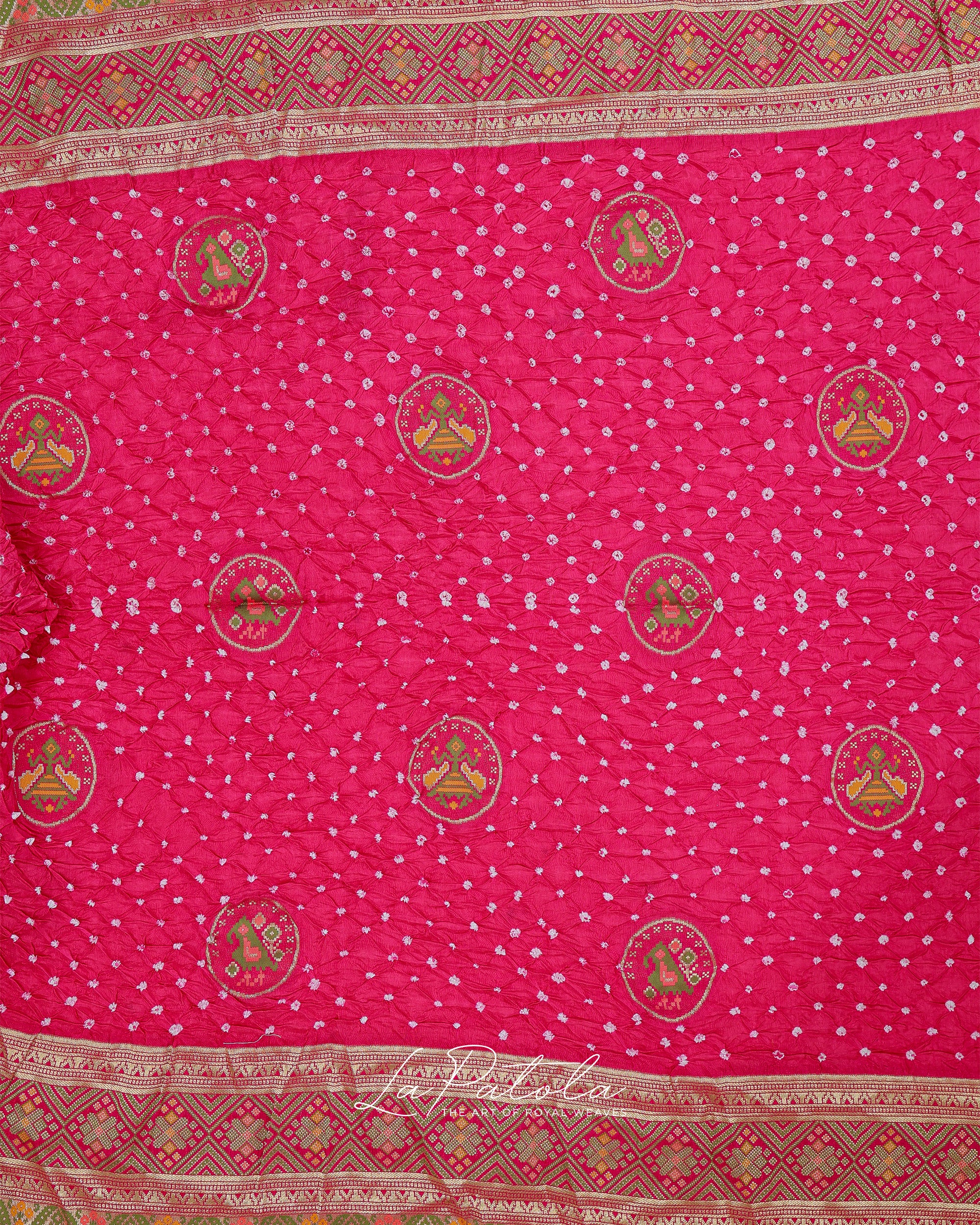 Hot Pink Coin Motif Bandhej Saree