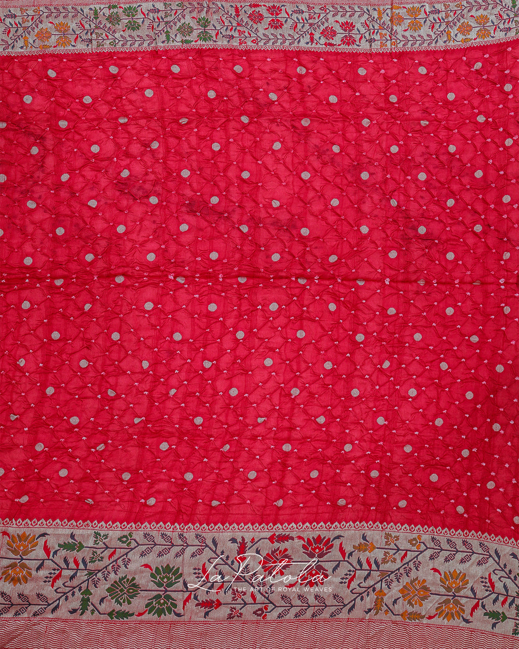 Pink Floral Panel Bandhej Saree