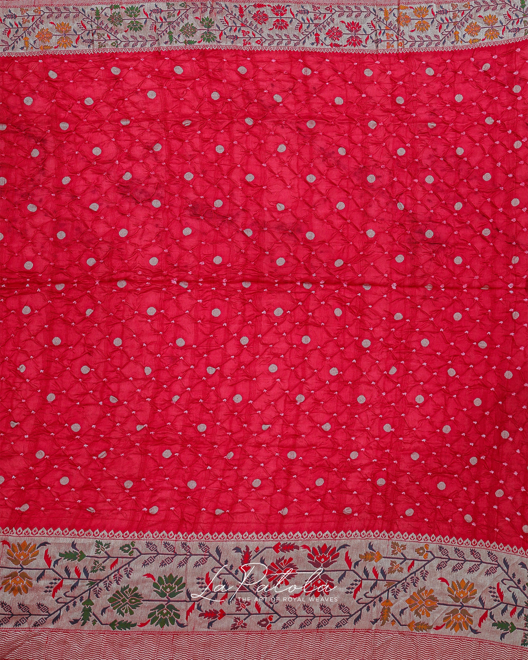 Pink Floral Panel Bandhej Saree