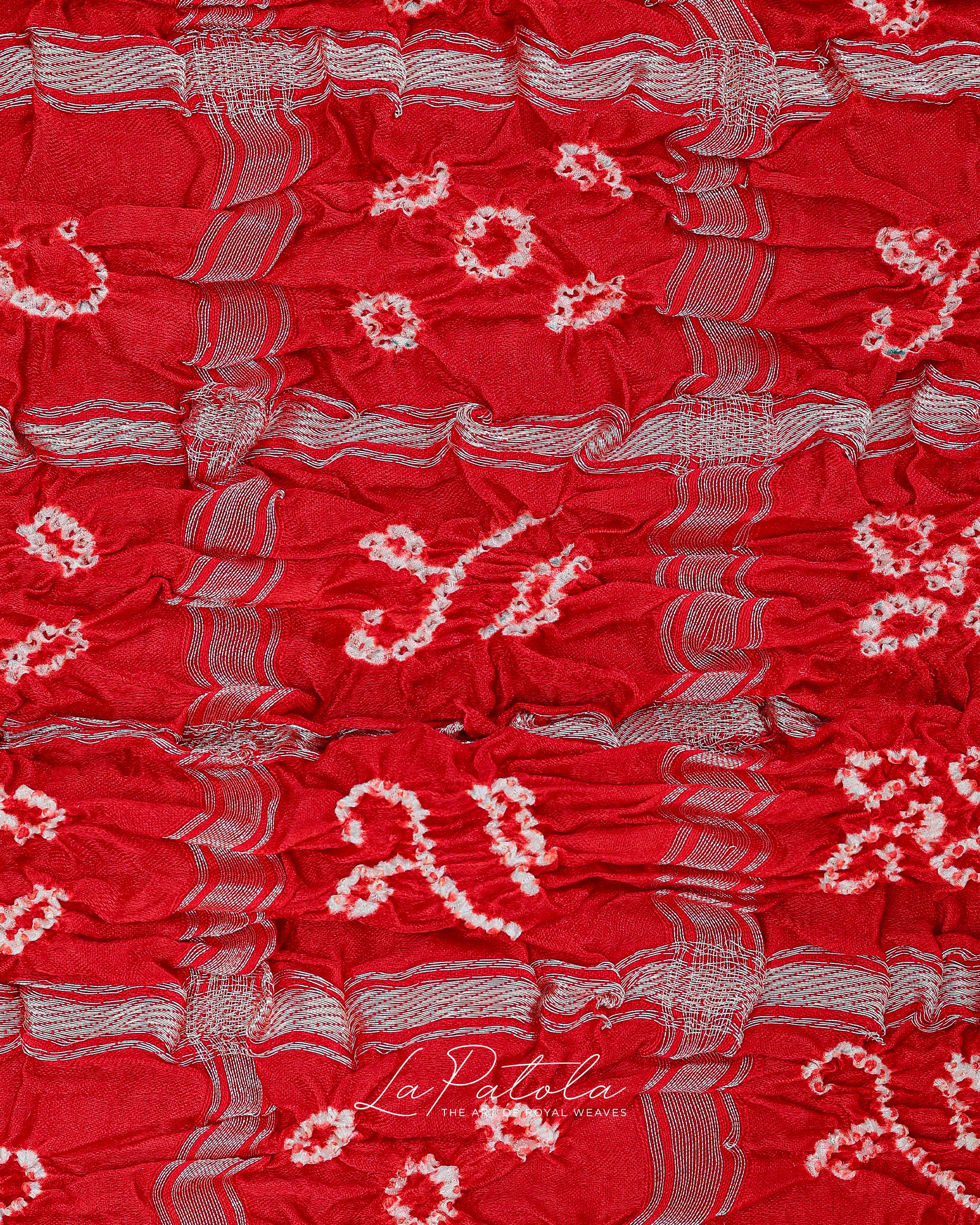 Red Leheriya Floral Bandhej Saree