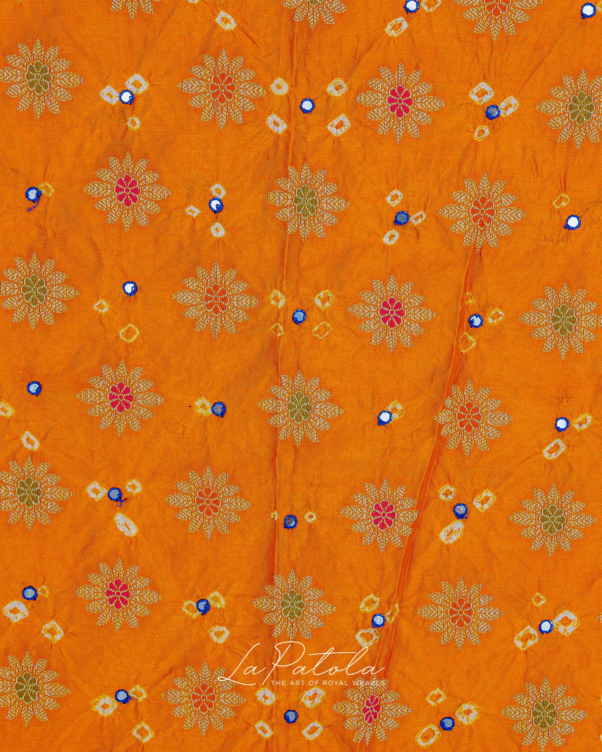 Saffron Floral Buti Bandhej Saree