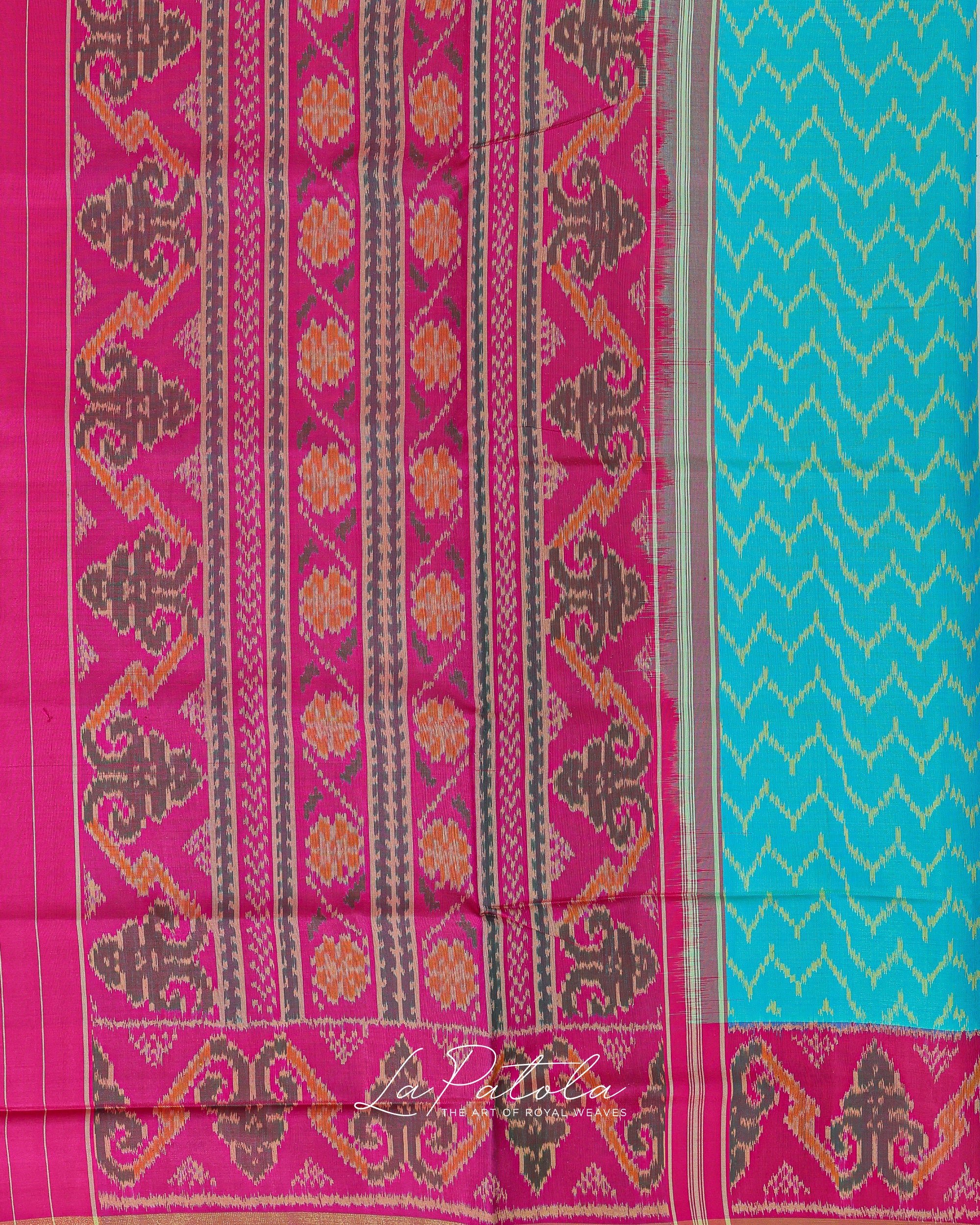 Pink Turquoise Stripe Patola Saree