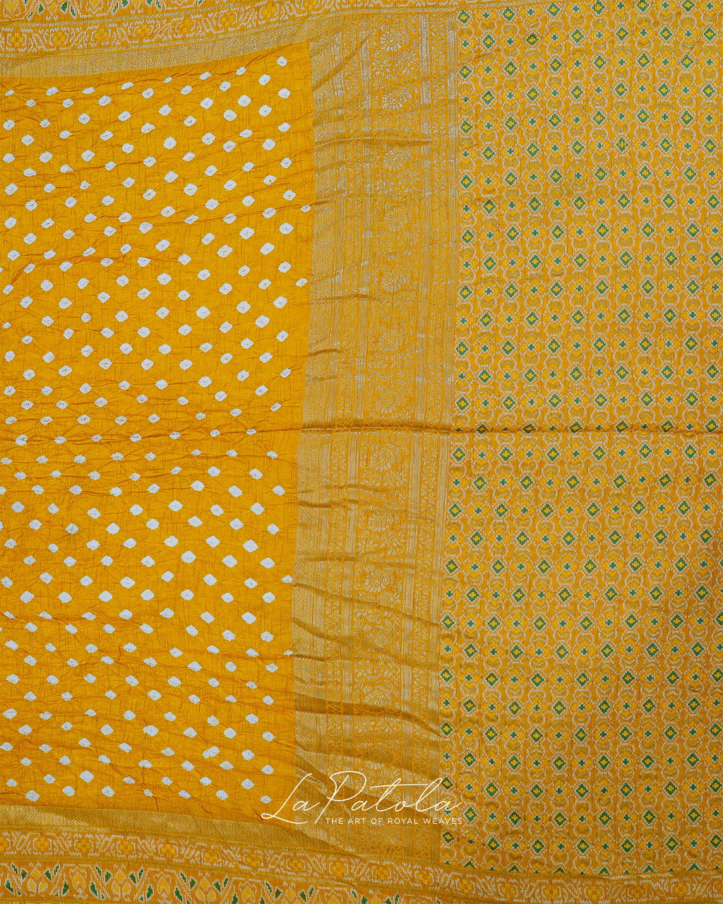 Mustard Micro Dot Bandhej Saree