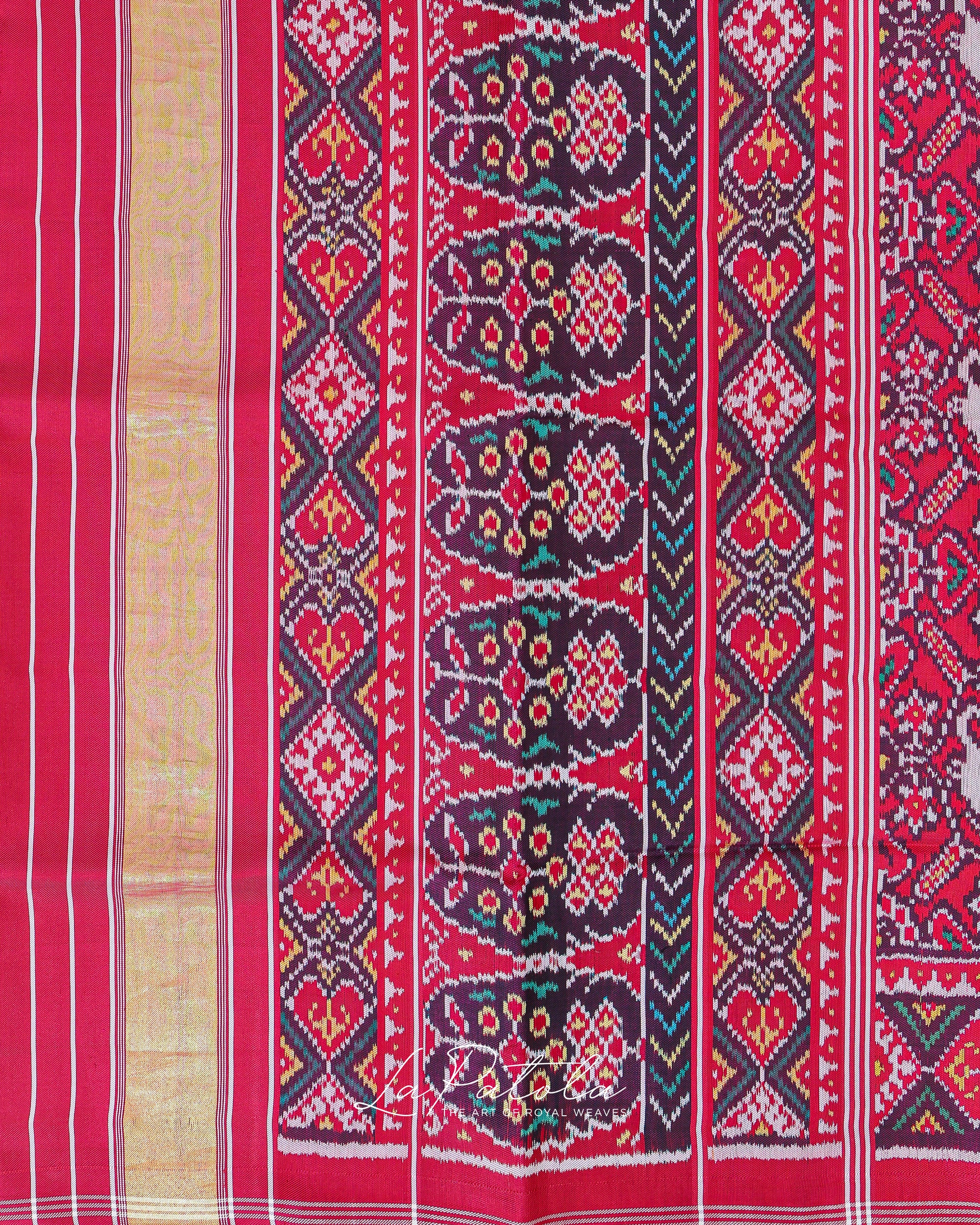 Pink Black Panel Patola Saree
