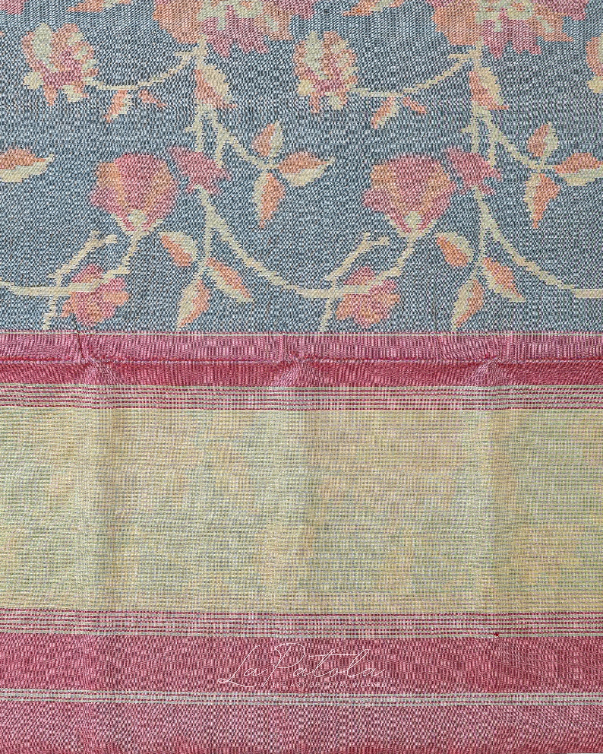 Powder Blue Floral Vine Patola Saree
