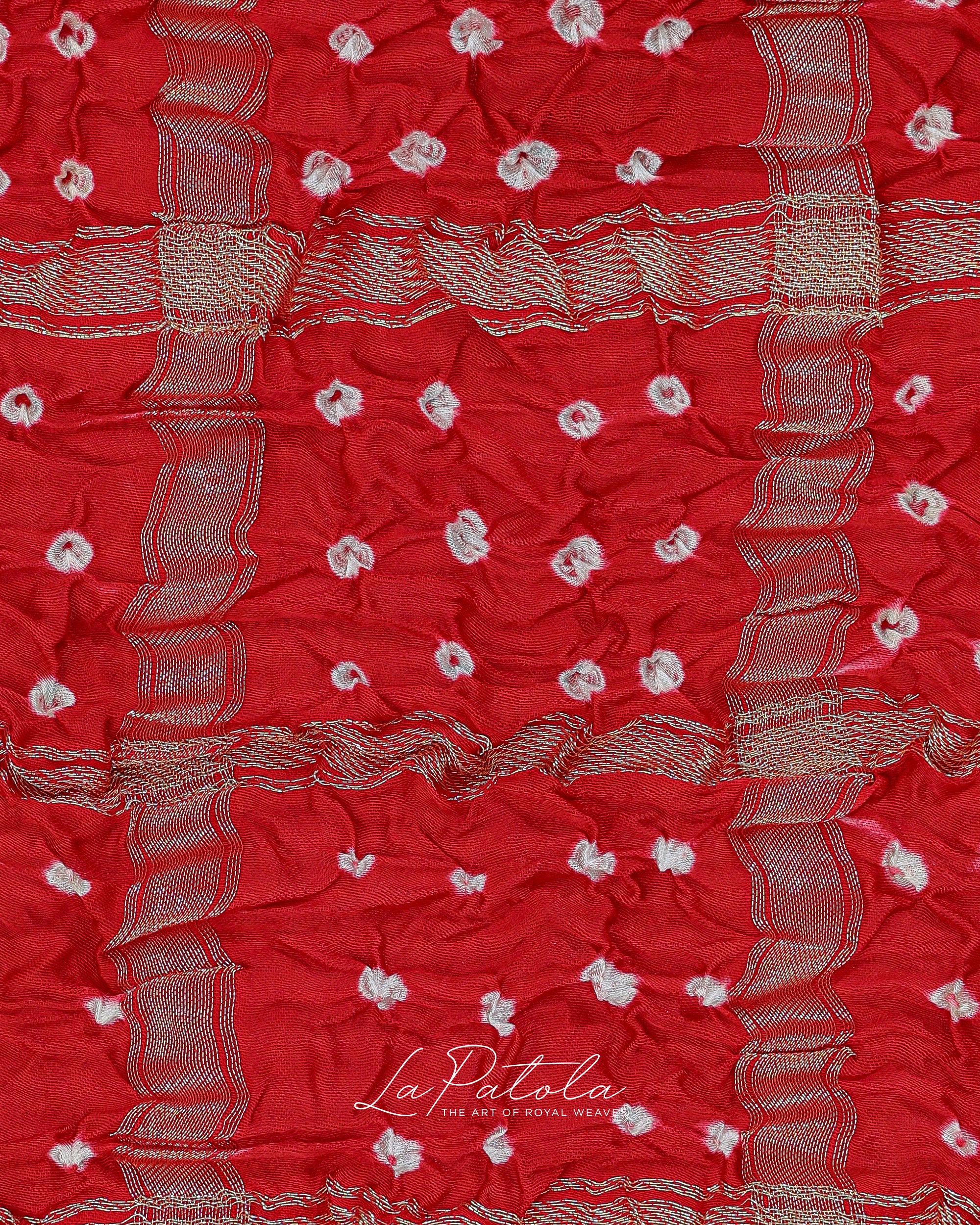 Red Check Bandhej Saree