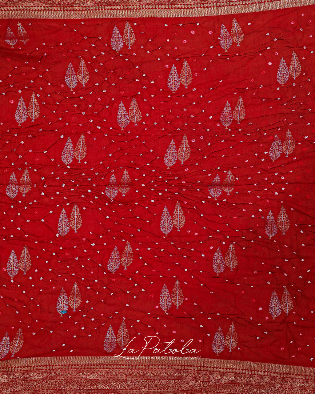 Red Zari Buti Bandhej Saree