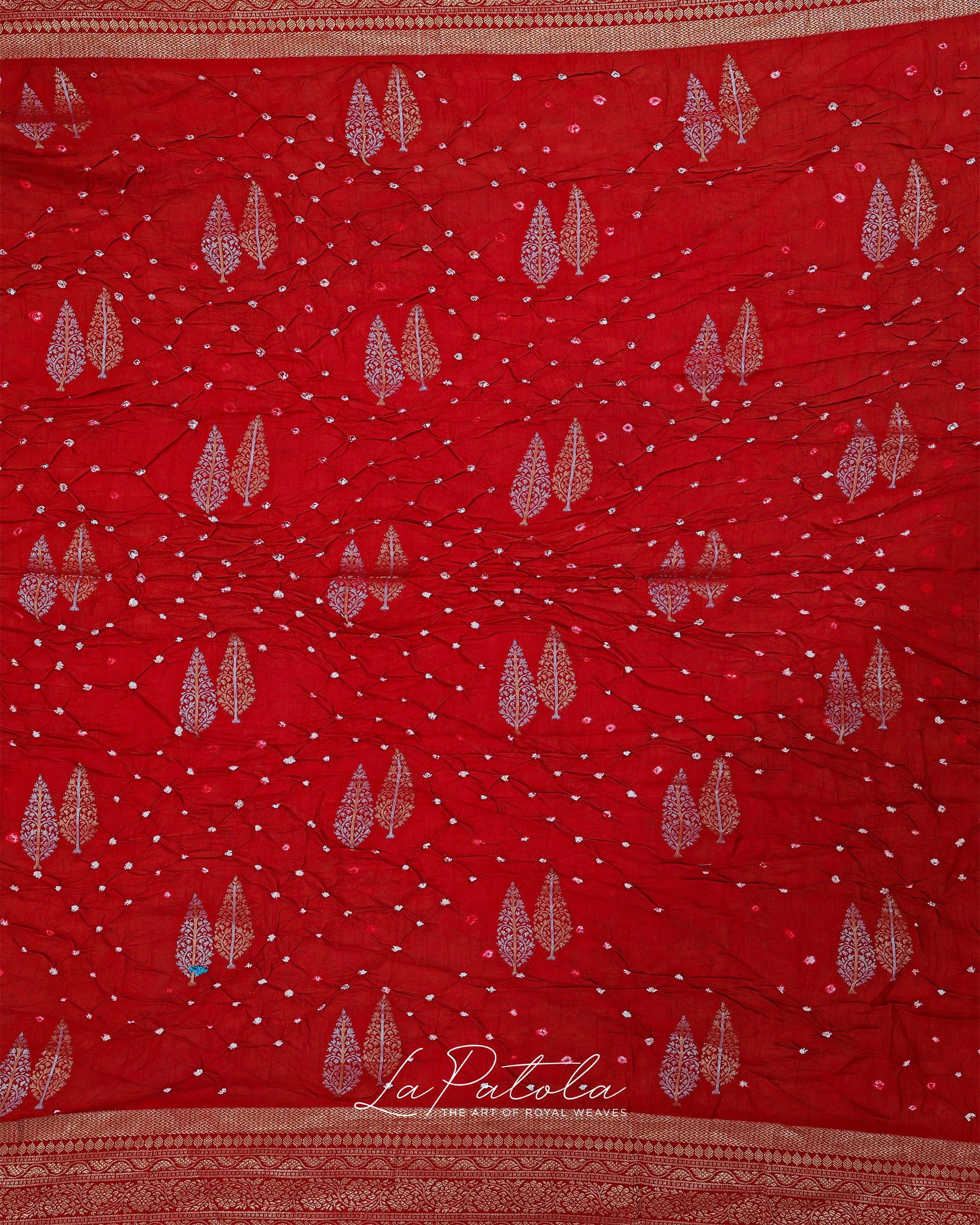 Red Zari Buti Bandhej Saree