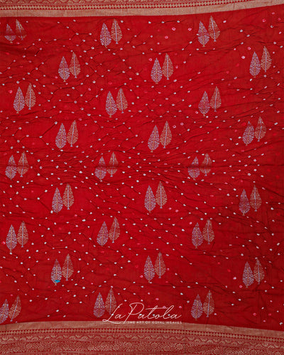 Red Zari Buti Bandhej Saree