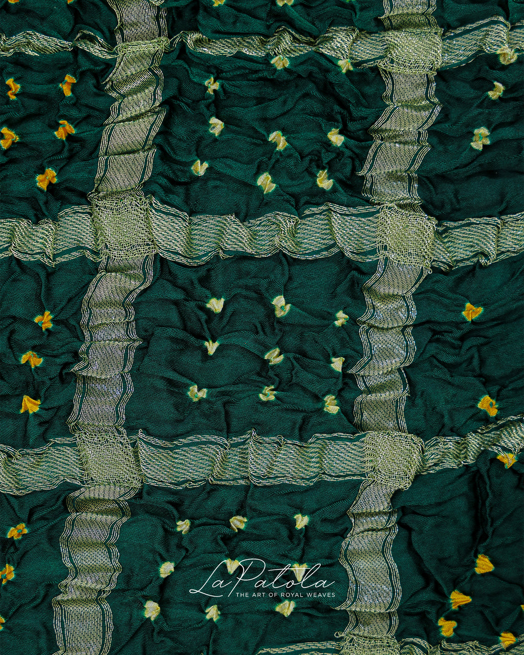 Bottle Green Crinkle Check Bandhej Saree