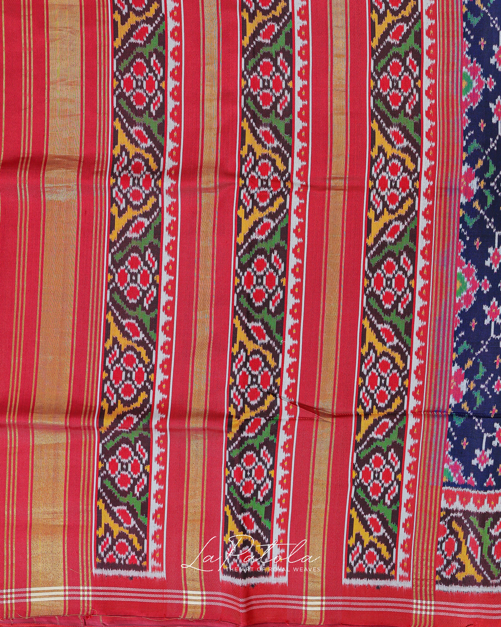 Coral Navratan Stripe Patola Saree
