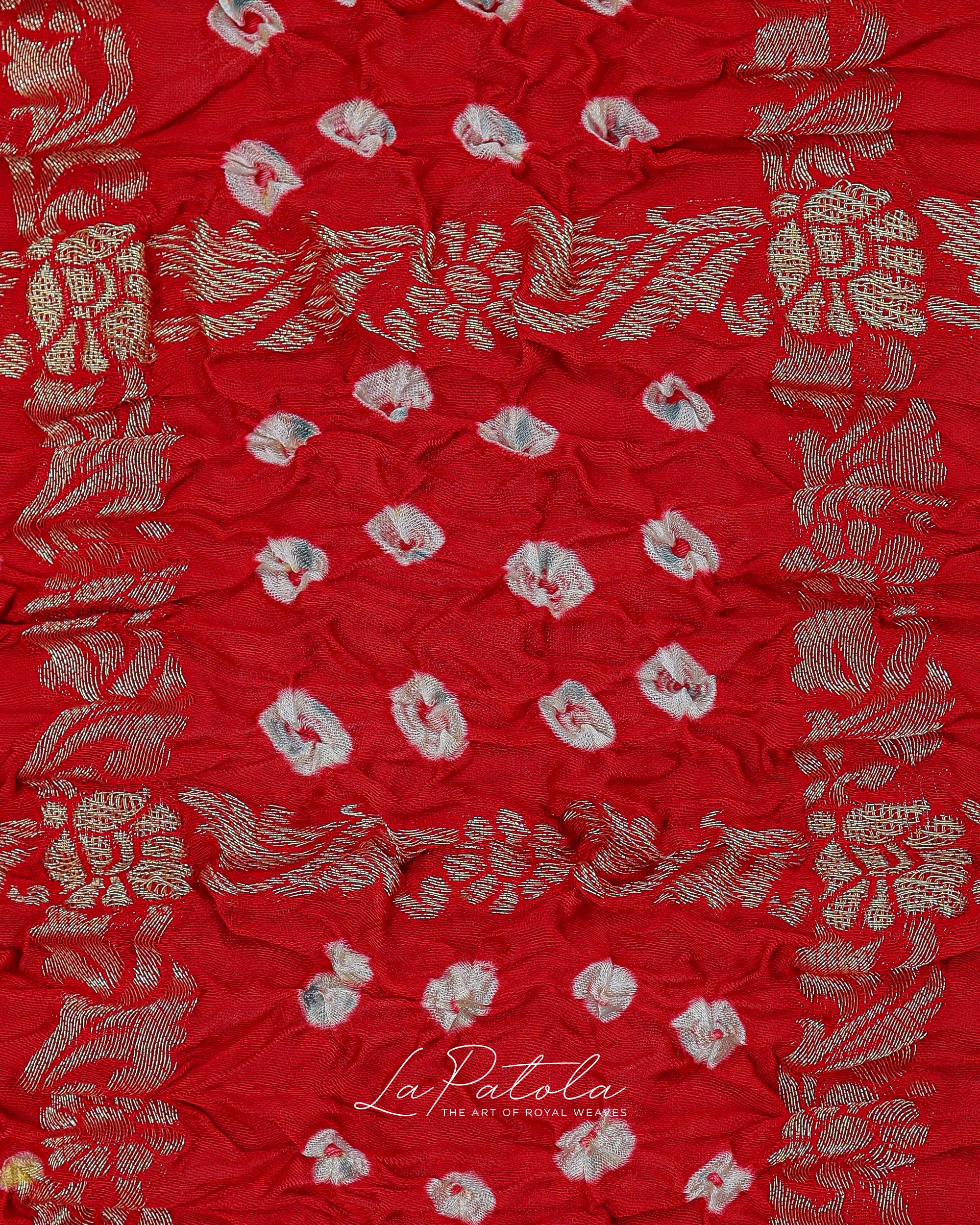 Red Ornate Pallu Bandhej Saree