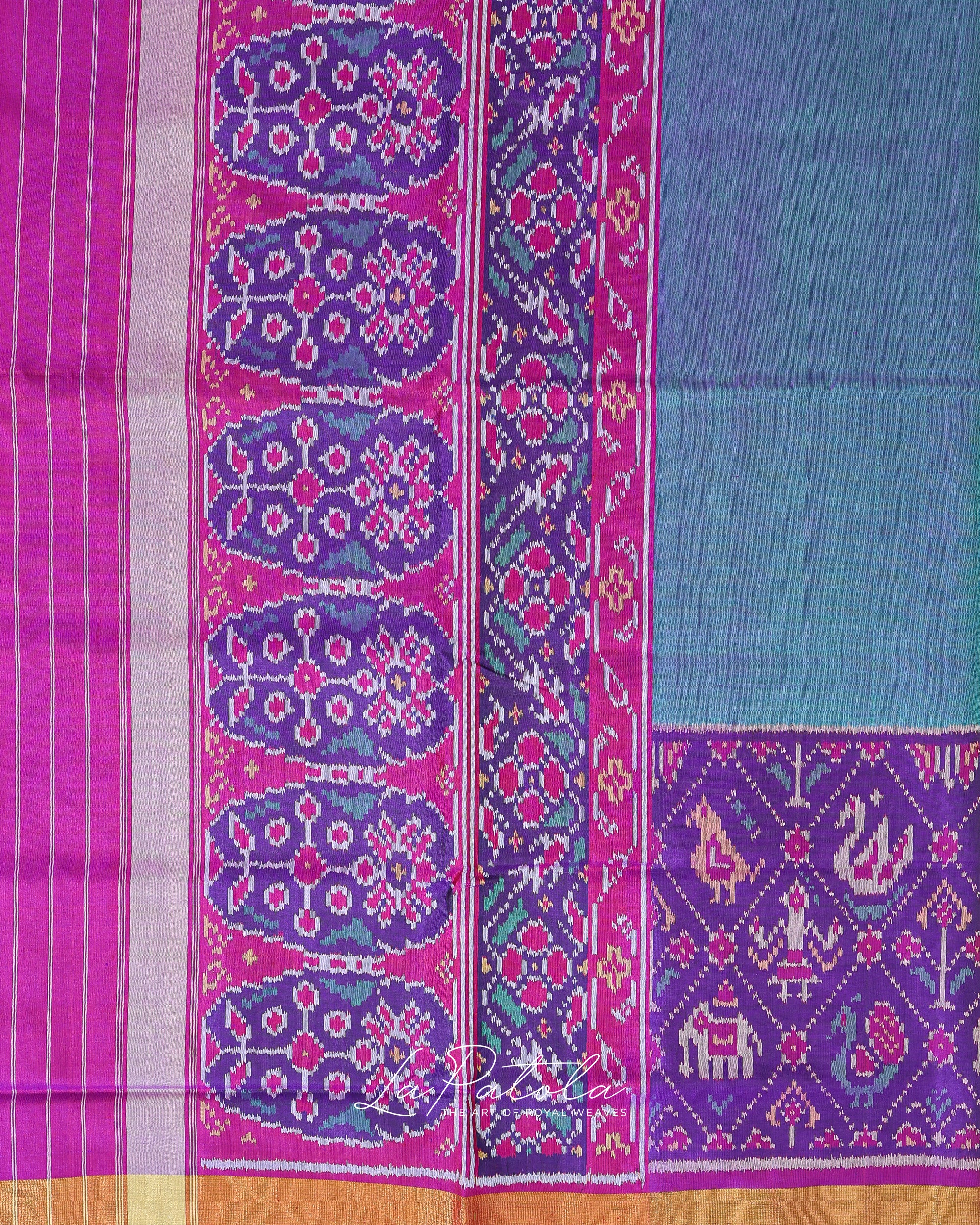 Fuchsia Teal Panel Patola Saree