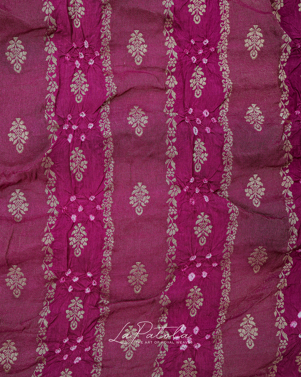 Magenta Zari Stripe Bandhej Saree