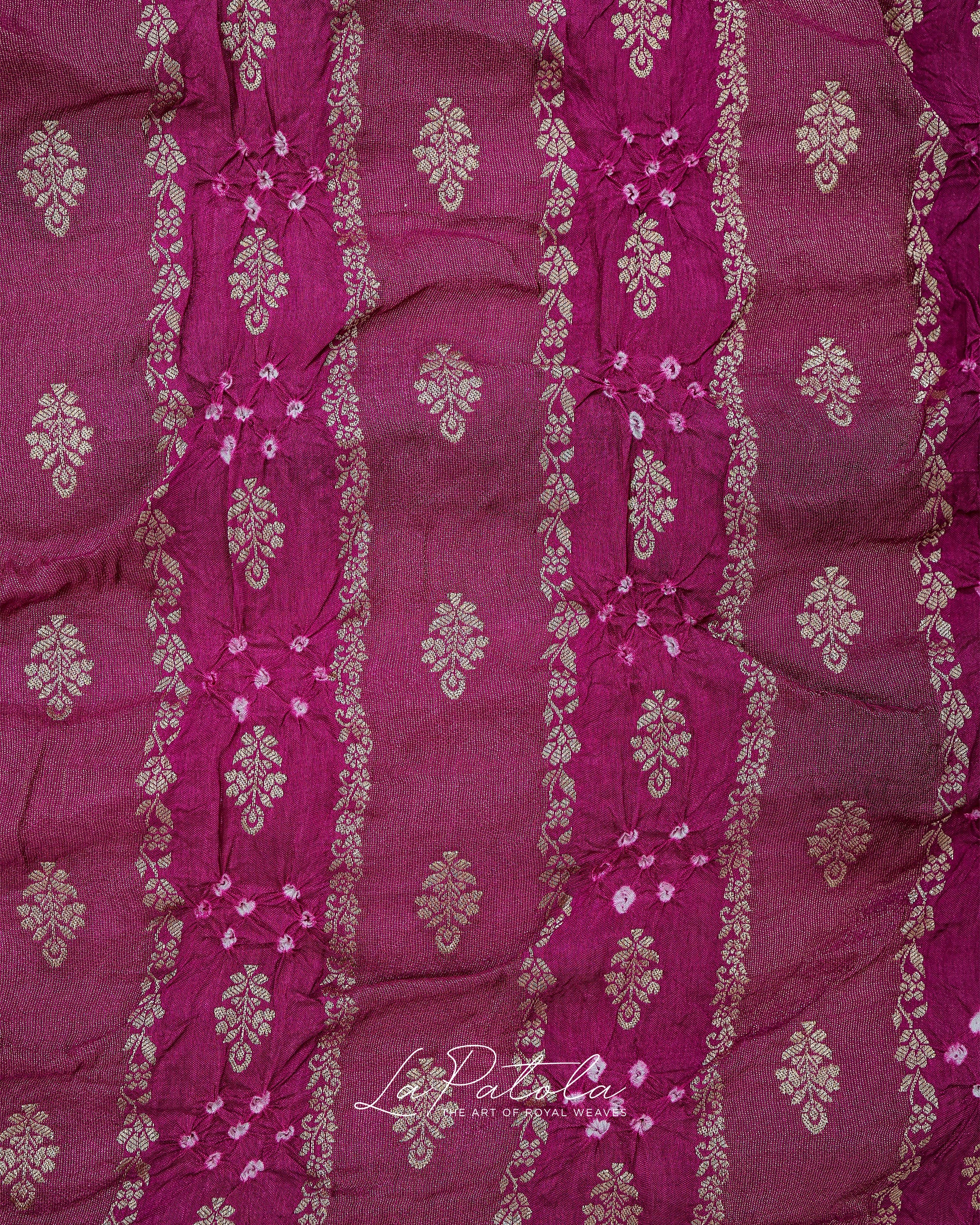 Magenta Zari Stripe Bandhej Saree