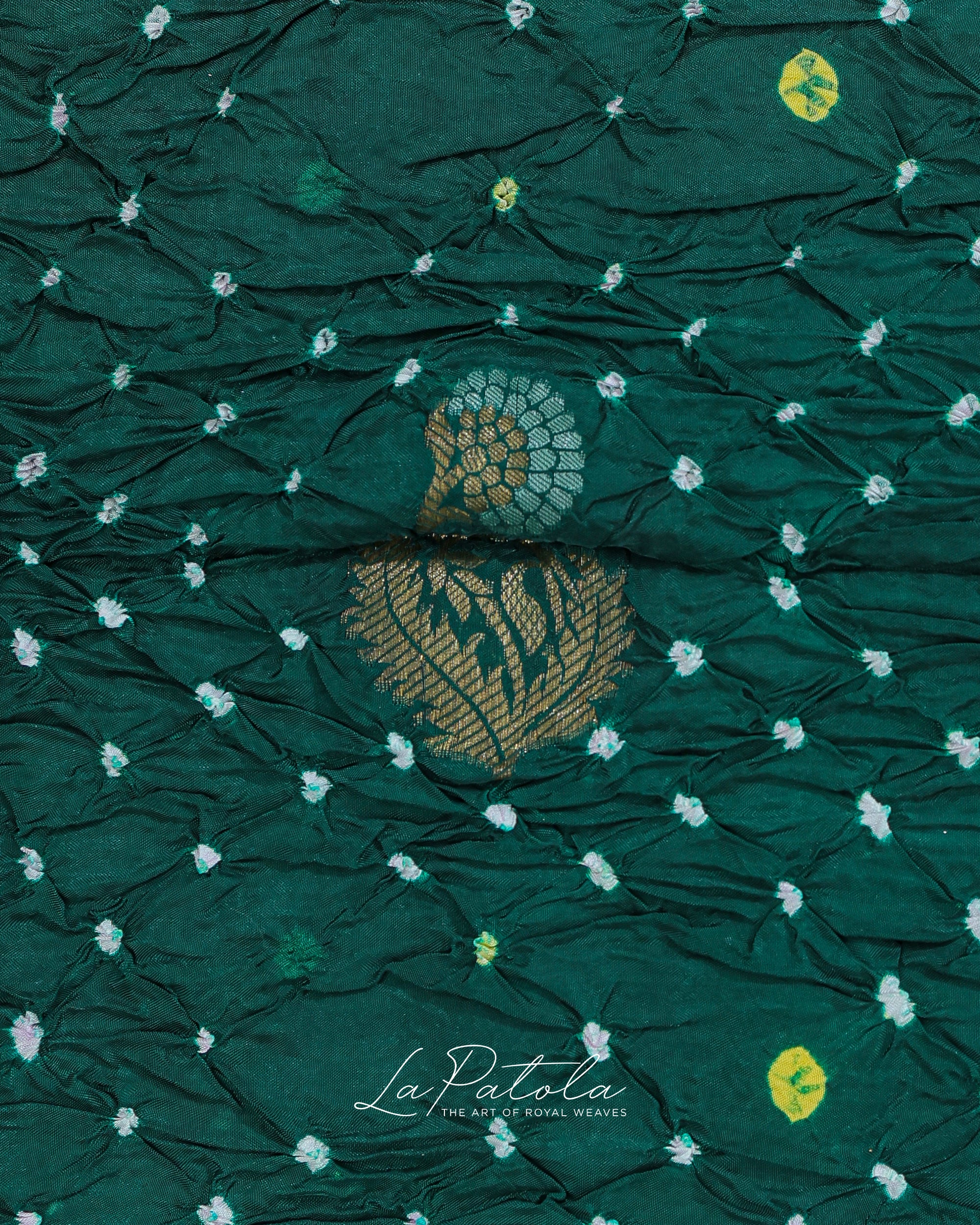 Bottle Green Paisley Pallu Bandhej Saree