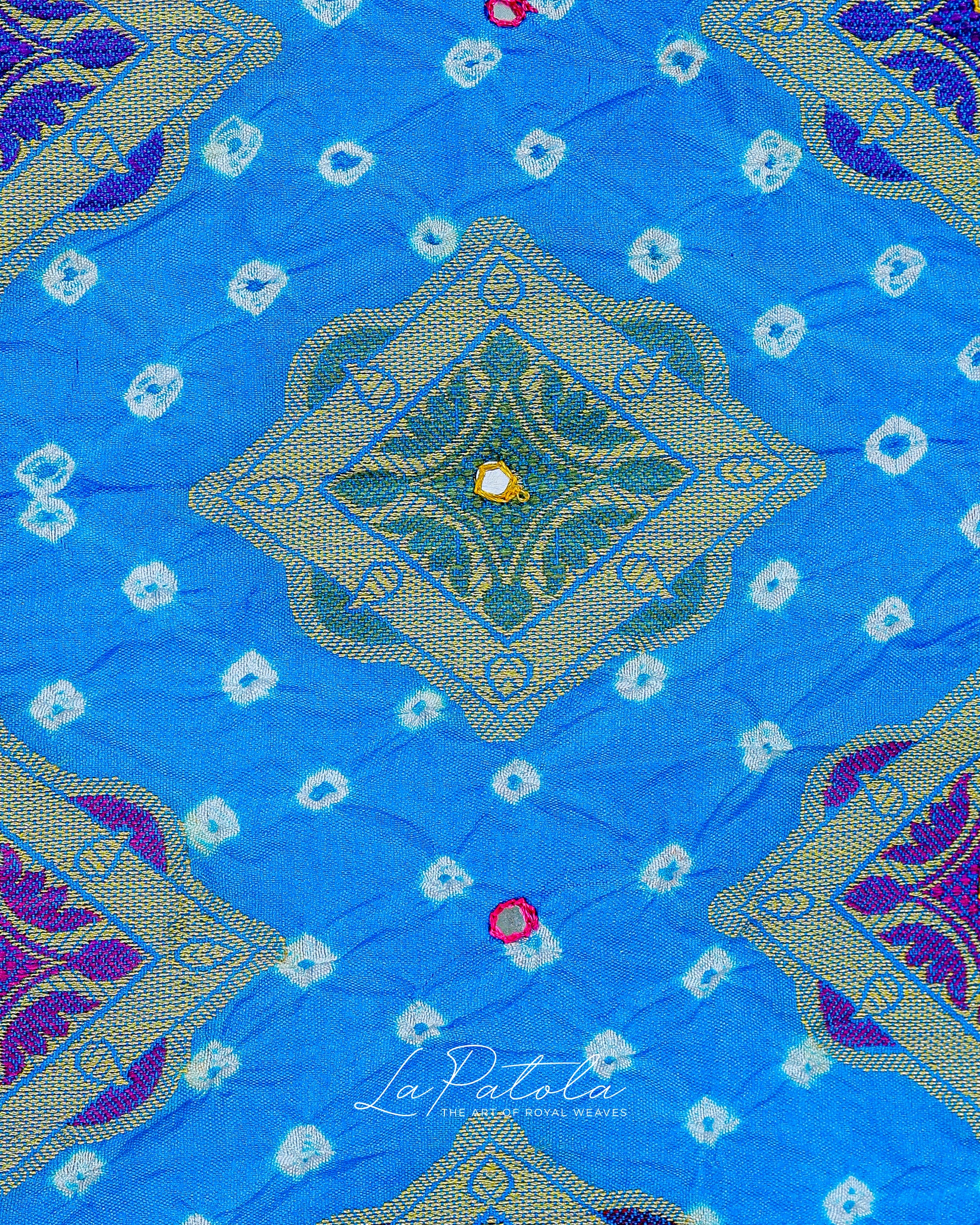 Sky Blue Geometric Bandhej Saree