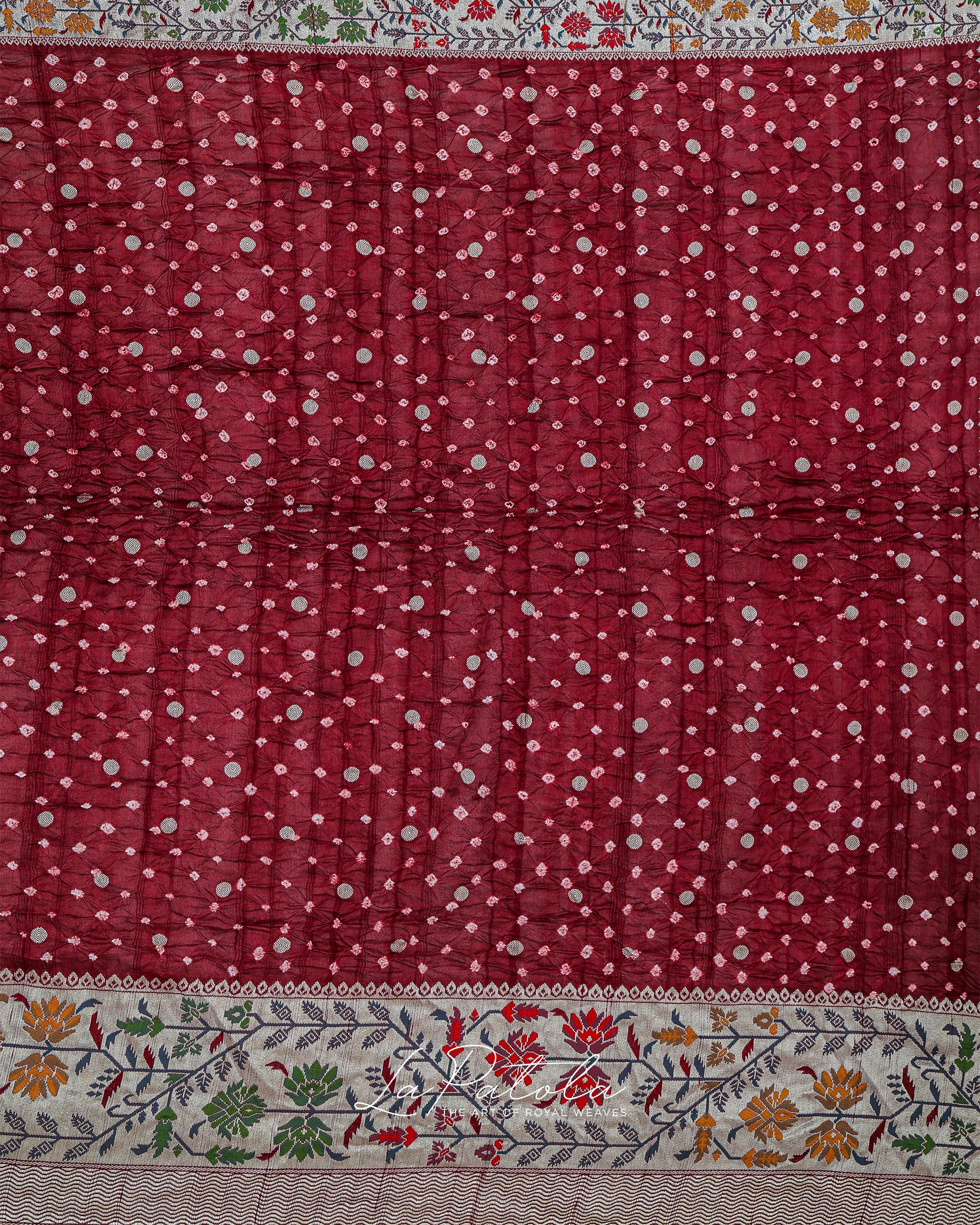 Maroon Floral Panel Bandhej Saree