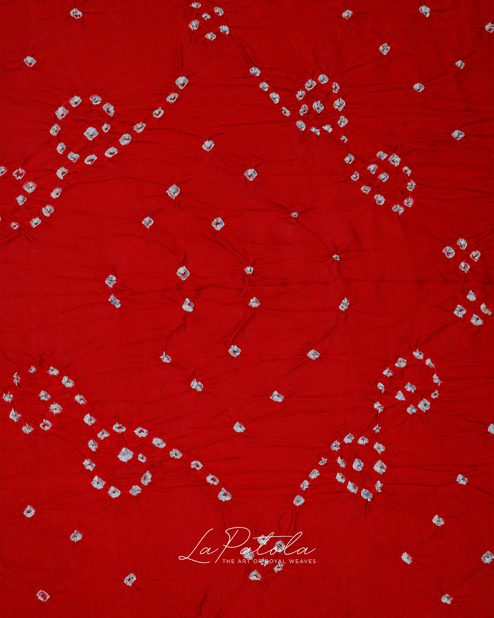 Red Paisley Dot Bandhej Saree