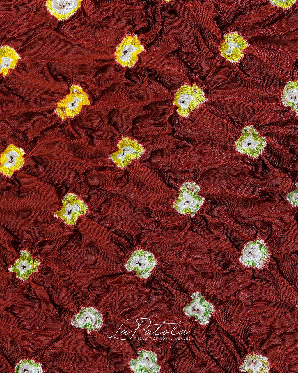 Rust Leaf Border Bandhej Saree