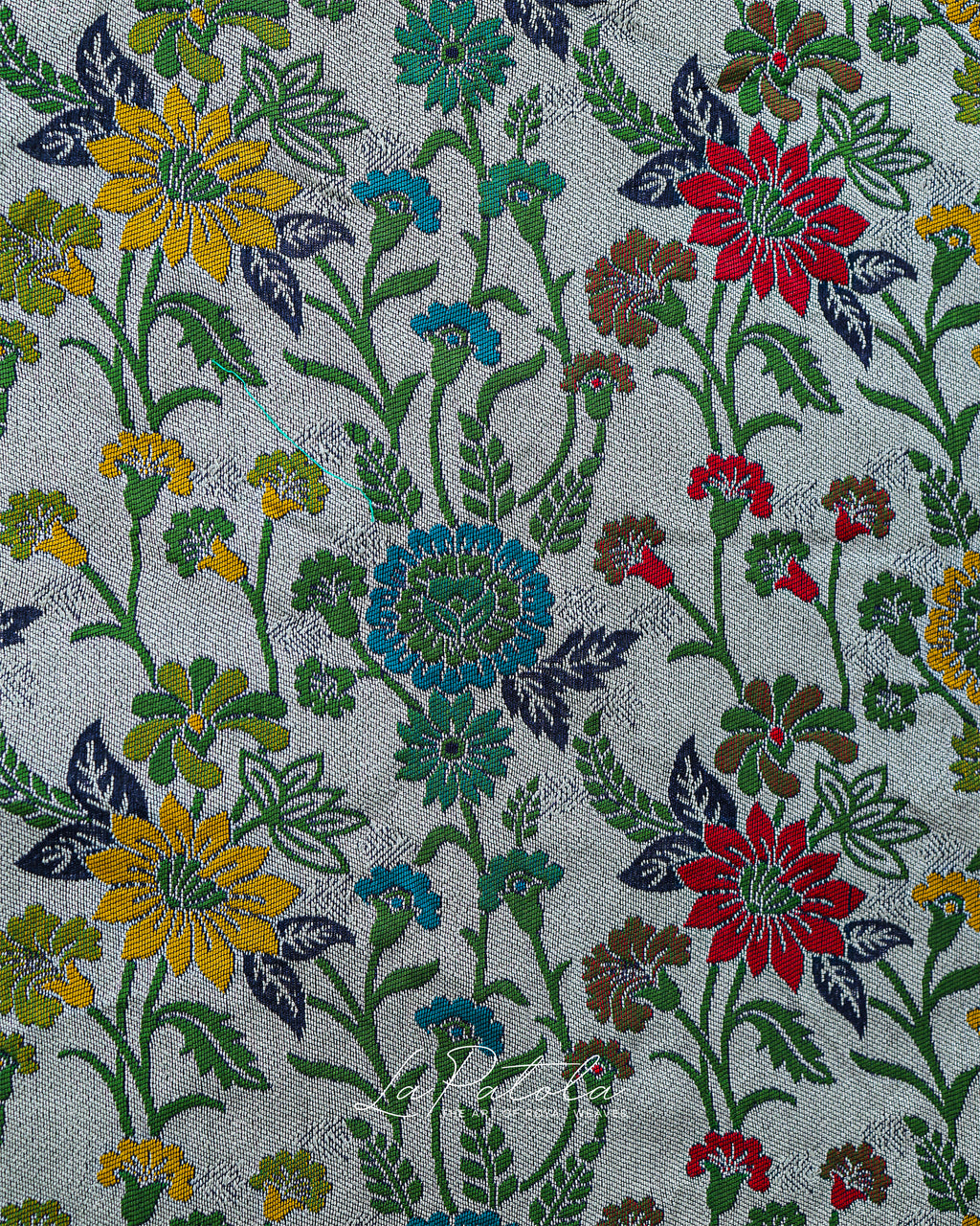 Navy Floral Panel Bandhej Saree