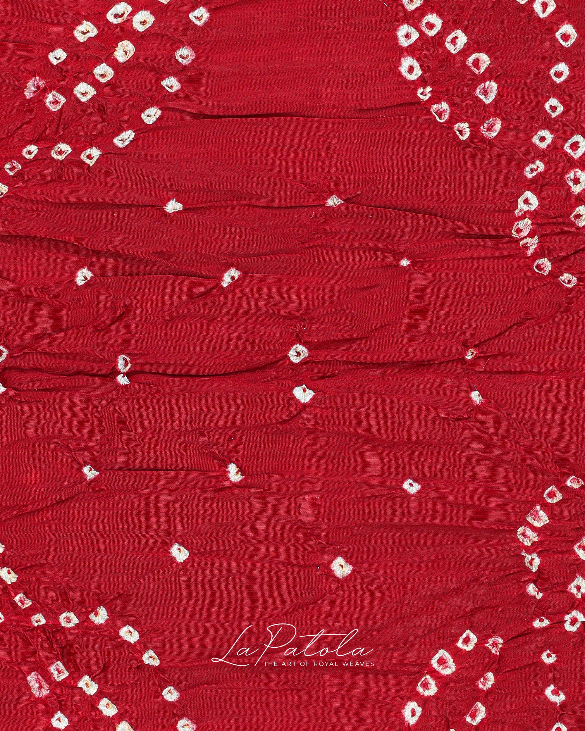 Red Corner Motif Bandhej Saree