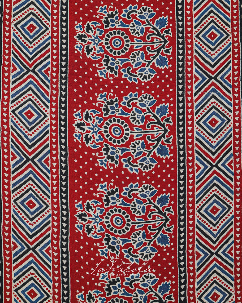 Brick Red Ajrakh Panel Bandhej Saree