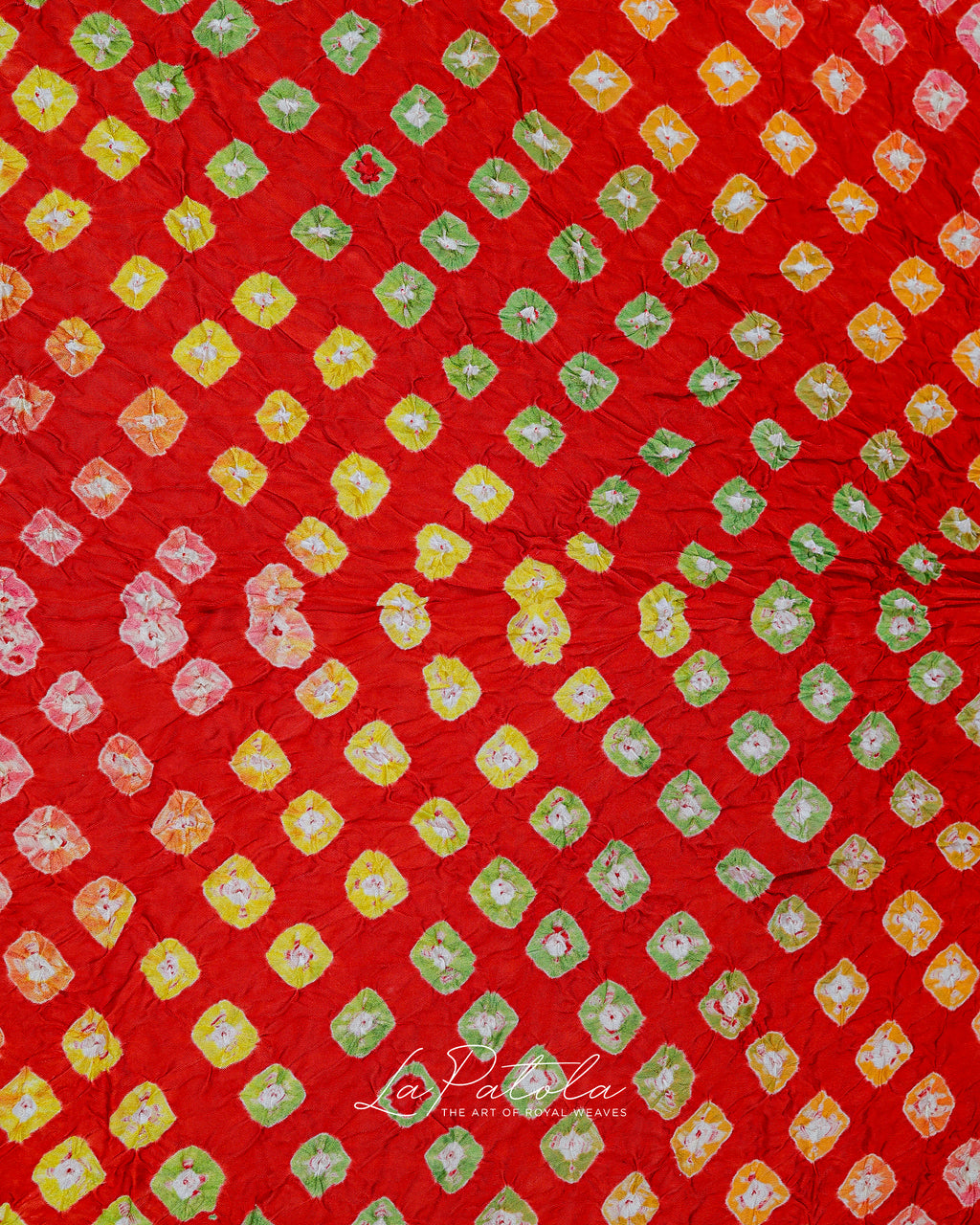Red Leaf Motif Bandhej Saree