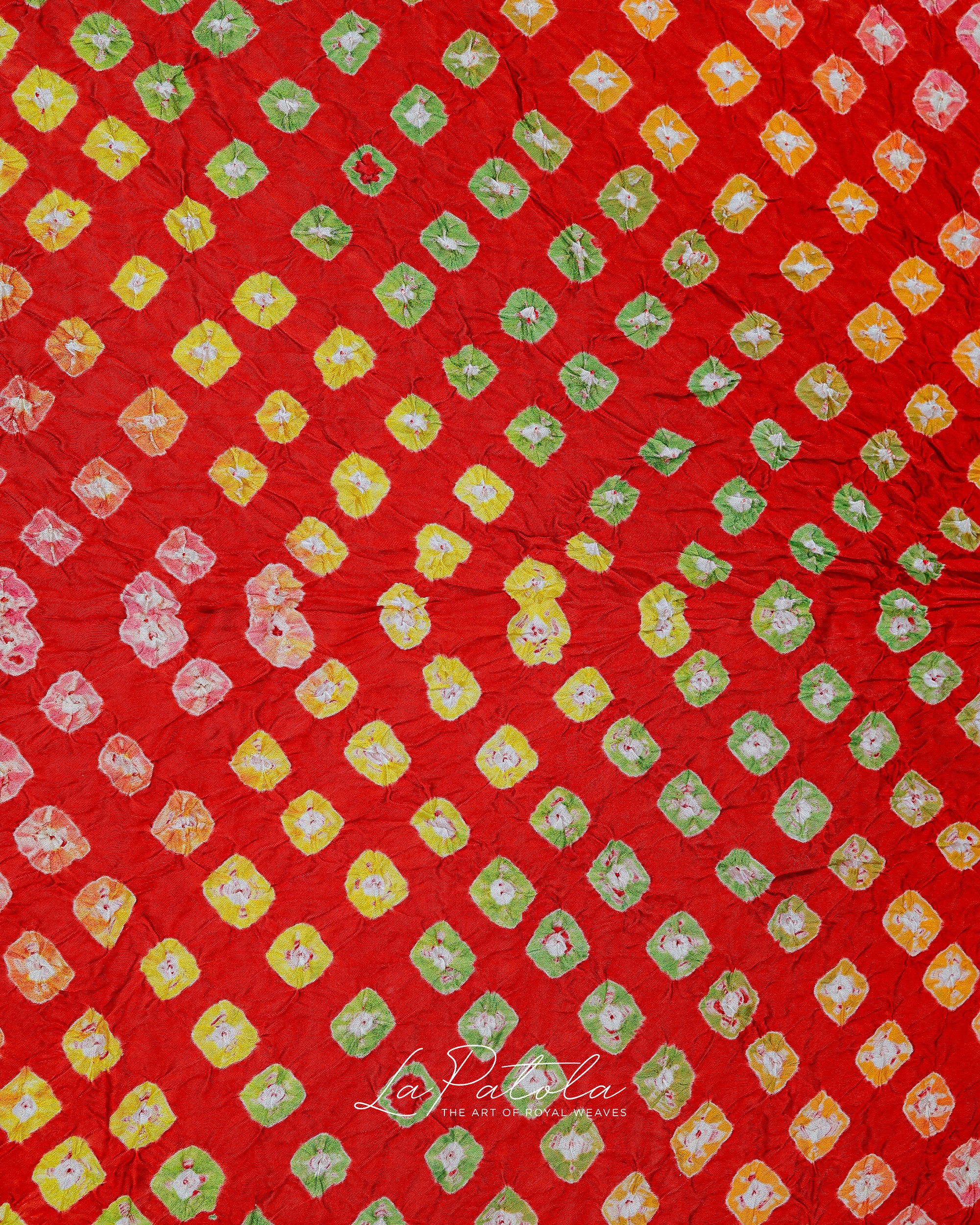 Red Leaf Motif Bandhej Saree