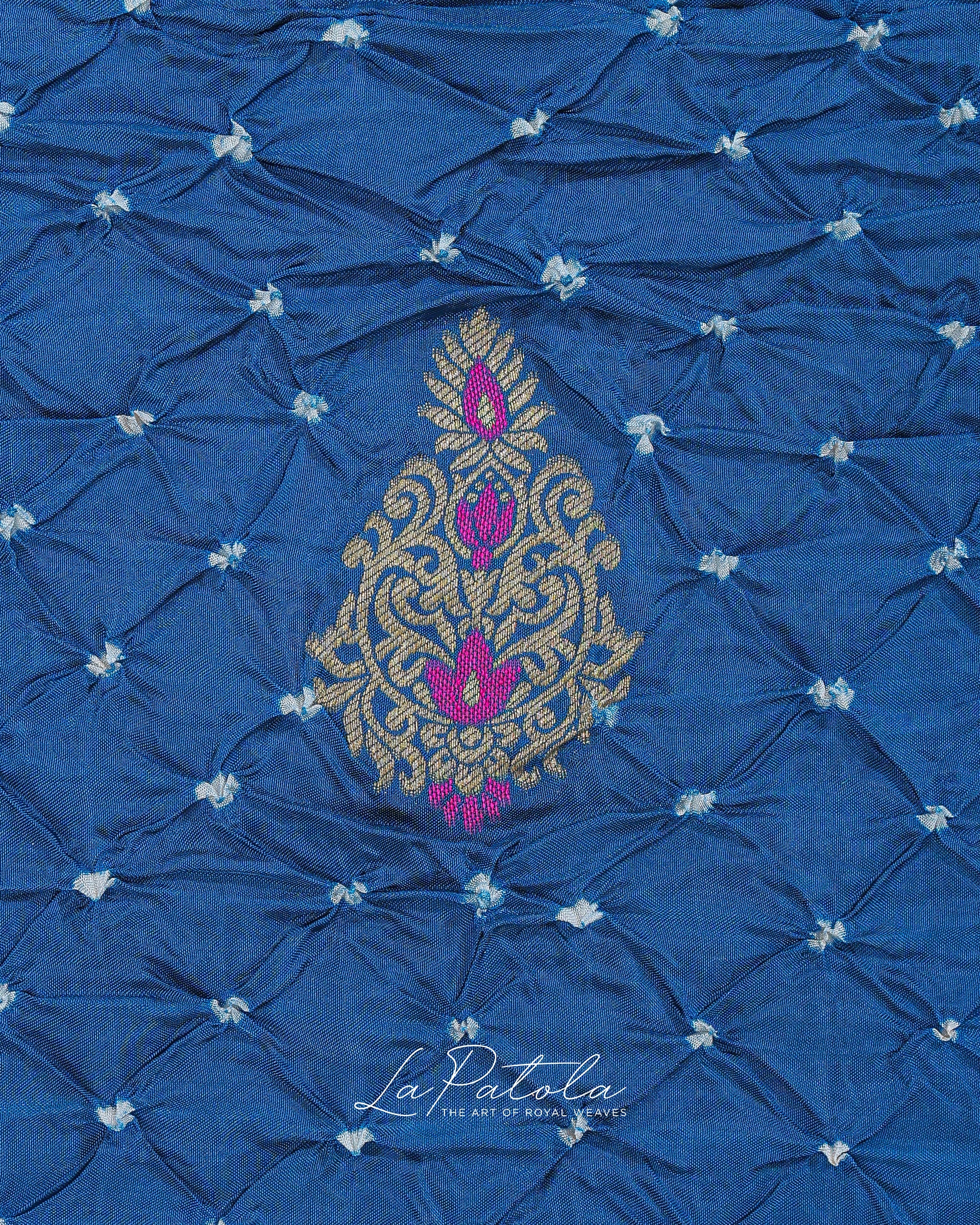 Royal Blue Floral Pallu Bandhej Saree