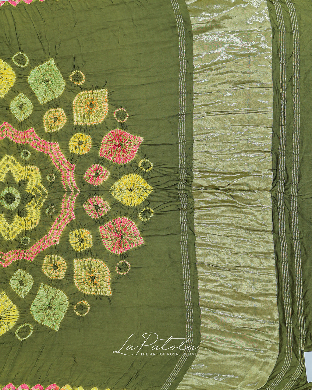 Olive Floral Border Bandhej Saree