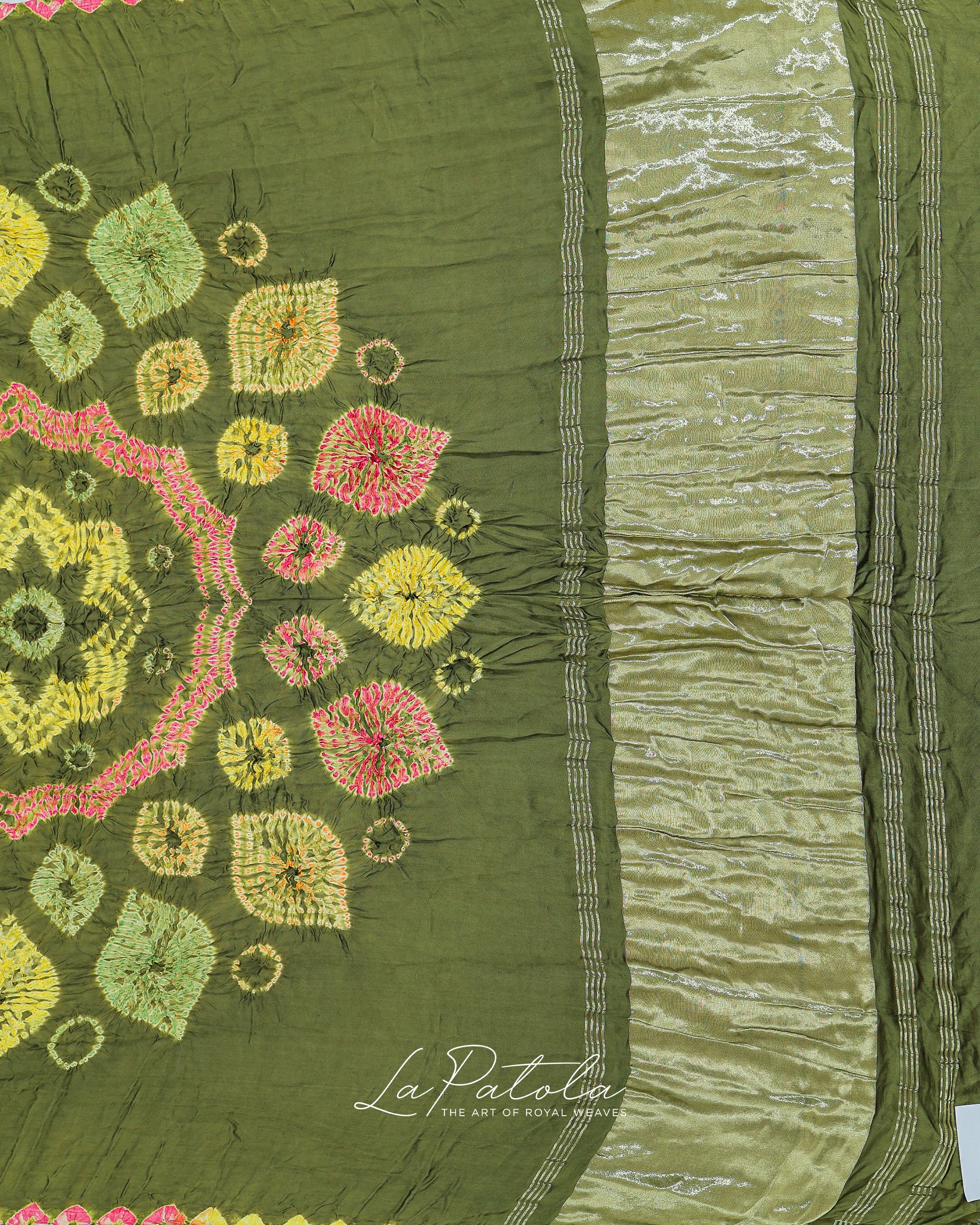 Olive Floral Border Bandhej Saree