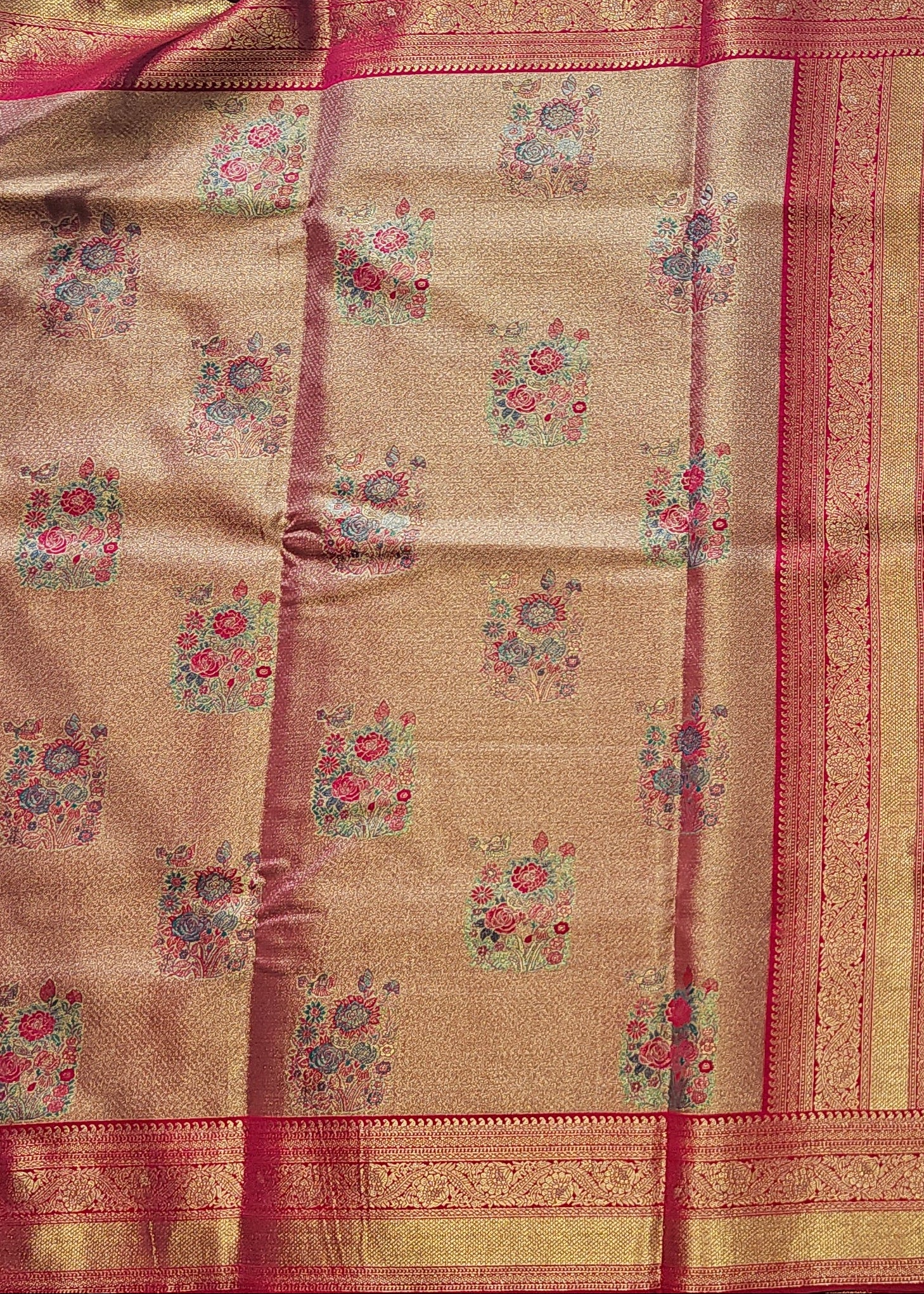 Silk Zari Border Pallu with Rose Buti Saree