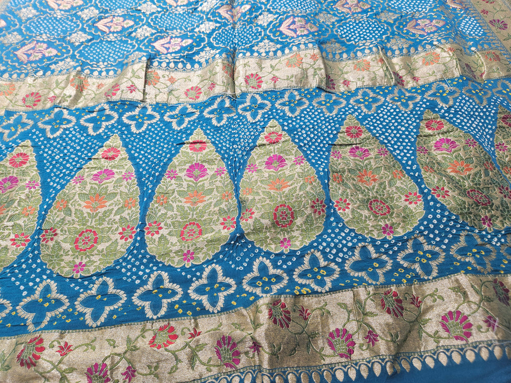 Banarasi Rai Dana Teal Blue Bandhej Saree