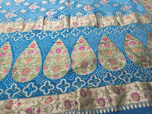 Banarasi Rai Dana Teal Blue Bandhej Saree