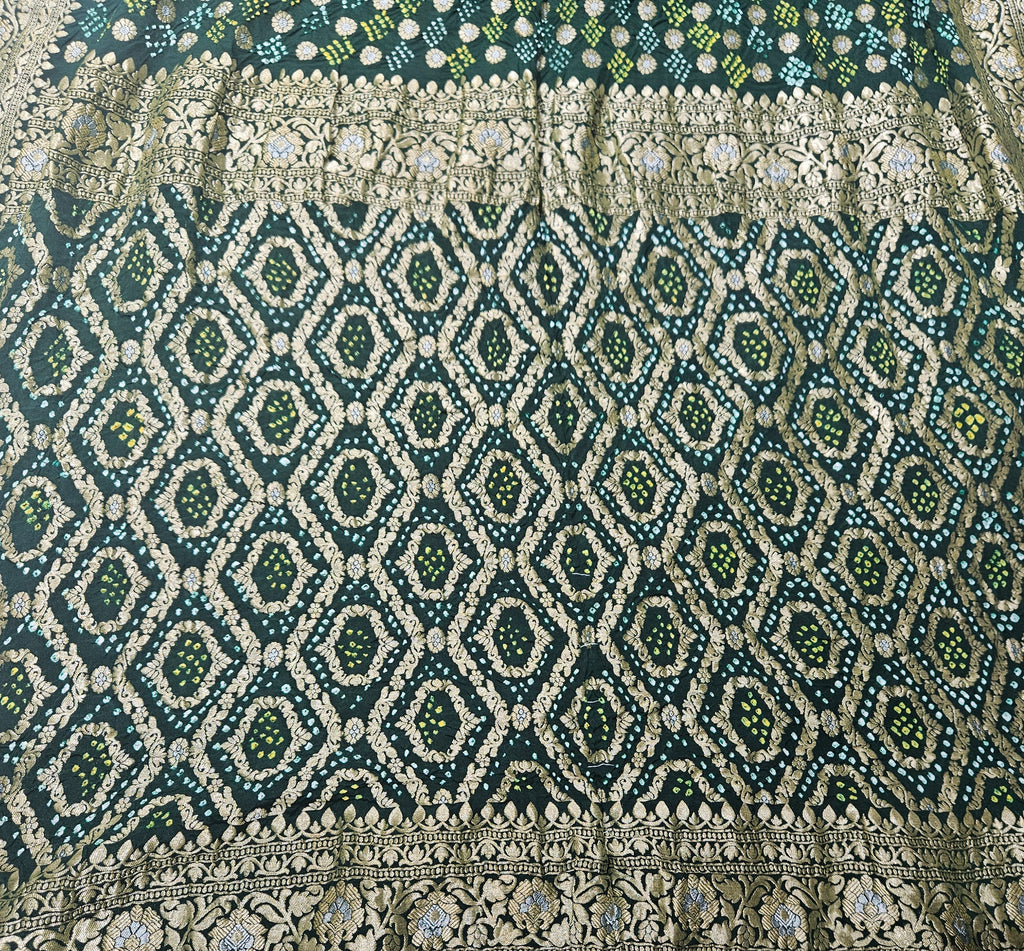 Pure Georgette Banarasi Rai Dana Bottle Green Bandhej