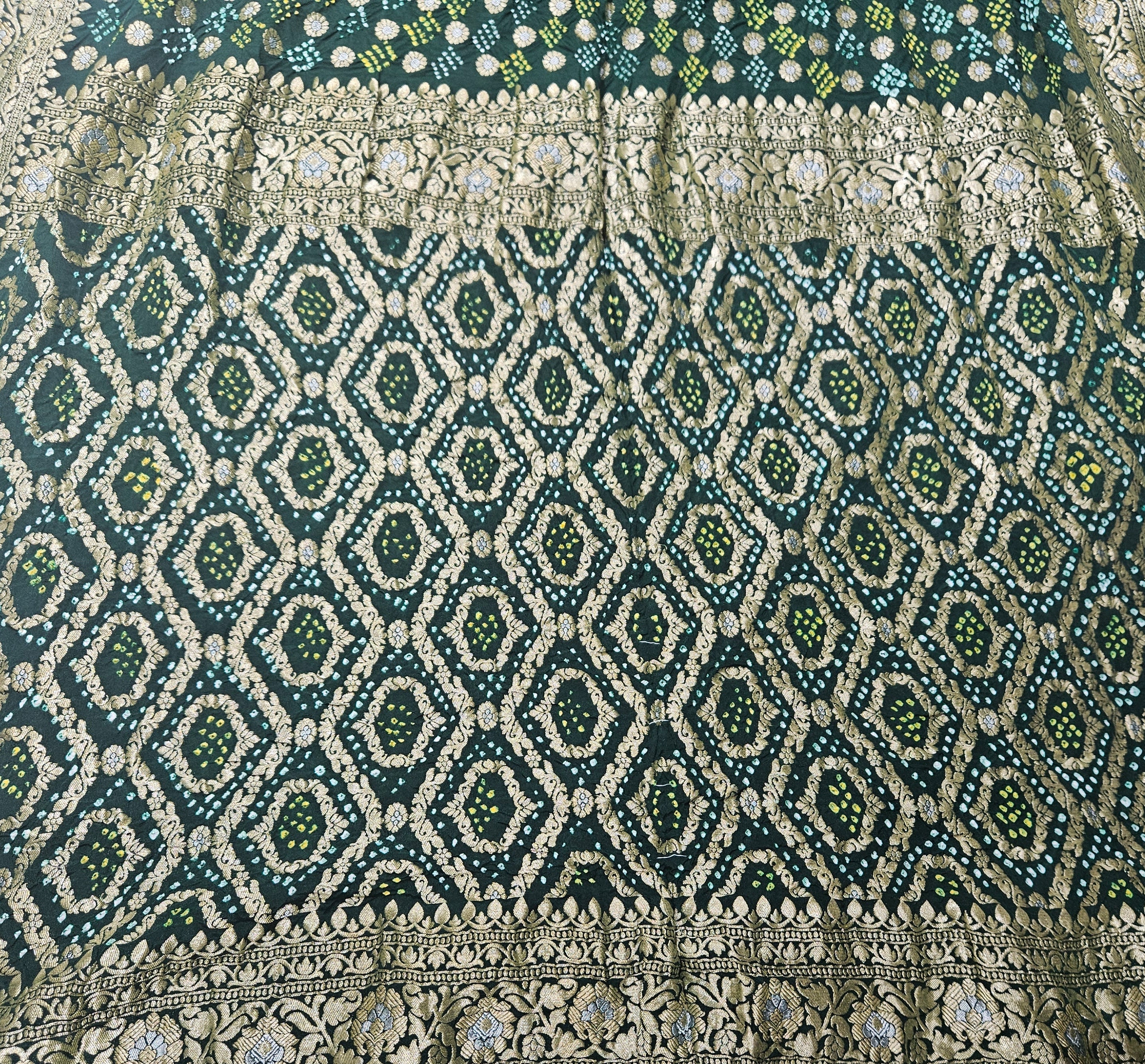 Pure Georgette Banarasi Rai Dana Bottle Green Bandhej