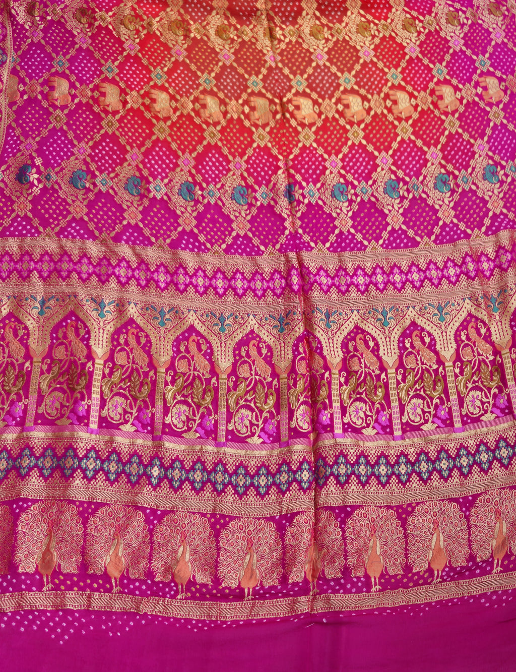 Banarasi Neemzari Meena Figure Bandhej Saree